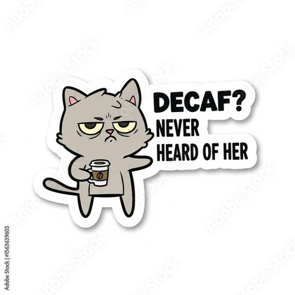 Fototapeta Grumpy Cat Refusing Decaf with Coffee Cup Slogan