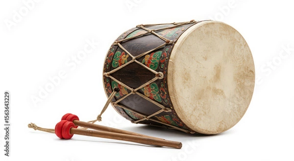 Obraz Colorful decorated drum with drumsticks