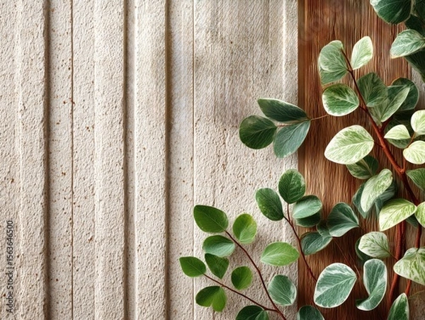 Obraz Leafy green plant is growing out of a wooden frame