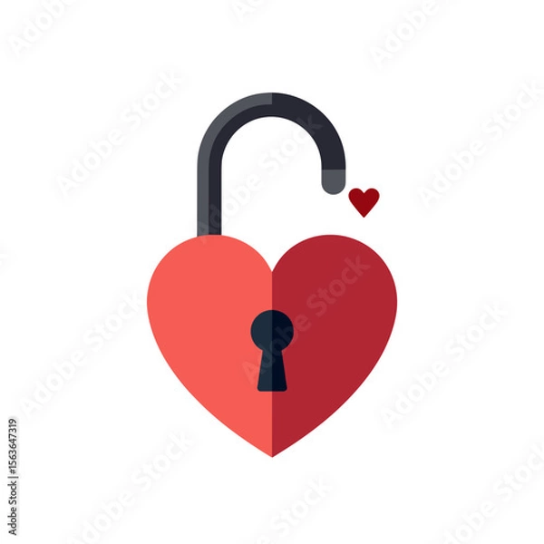 Obraz Heart Shaped Padlock Open with a Small Heart Floating Above, Representing Love and Security in a Flat Design