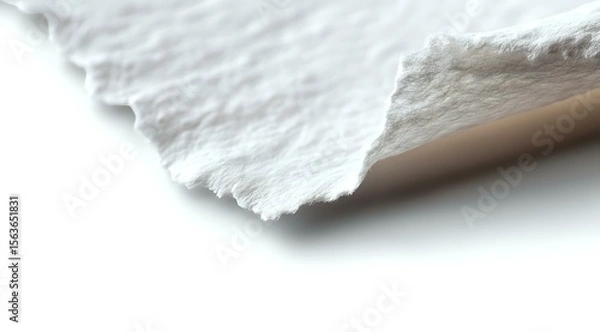 Obraz Torn edge of white textured paper casting soft shadow on light background, minimalist composition for graphic design and creative projects.