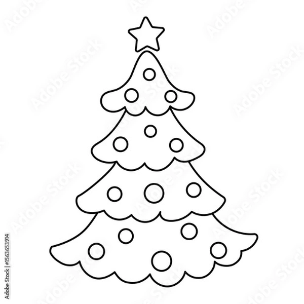 Fototapeta Outline drawing of christmas tree isolated on a white background. Editable stroke. Line thickness can be changed. Linear icon, vector illustration.	
