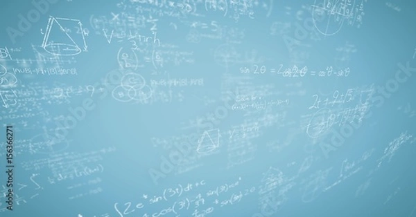 Fototapeta White math doodles and blue background