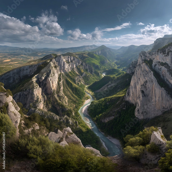 Fototapeta Amidst the vast nature, there are rivers and trees