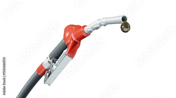 Fototapeta Red petrol nozzle with a droplet of fuel hanging isolated on transparent background. 3D illustration
