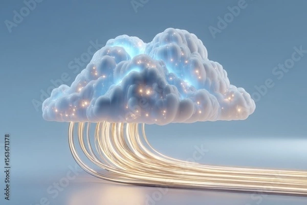 Fototapeta Luminous Cloud with Glowing Data Streams Abstract 3D Rendering