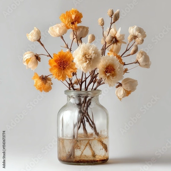 Obraz Dried flowers in a glass jar create a serene, minimalist display.