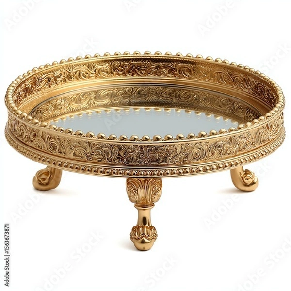 Obraz Ornate silver tray with a mirrored surface and decorative detailing.