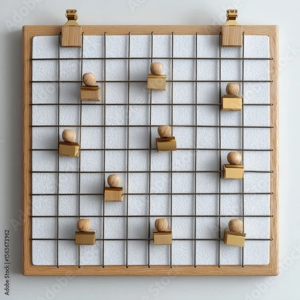 Obraz Grid display with wooden clips and textured background.