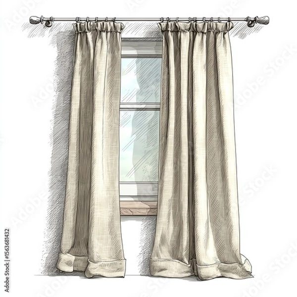 Obraz Sketch of curtains framing a window in a simple setting.