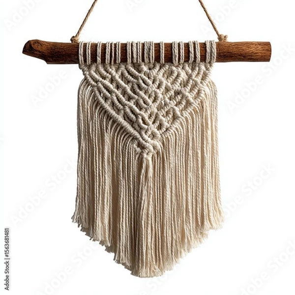 Obraz Macramé wall hanging with natural fibers and wooden rod.