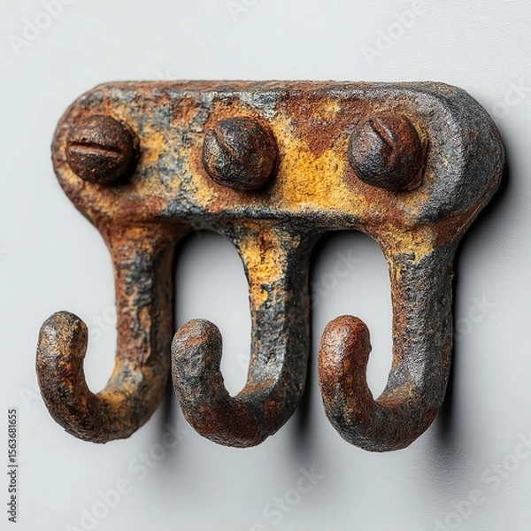 Obraz Rusty wall hooks with a vintage design and three curved ends.