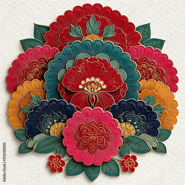 Obraz Intricate floral design with vibrant colors and detailed patterns.