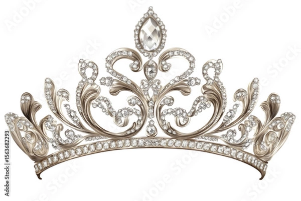 Obraz Tiara jewellery silver crown isolated on transparent background PNG