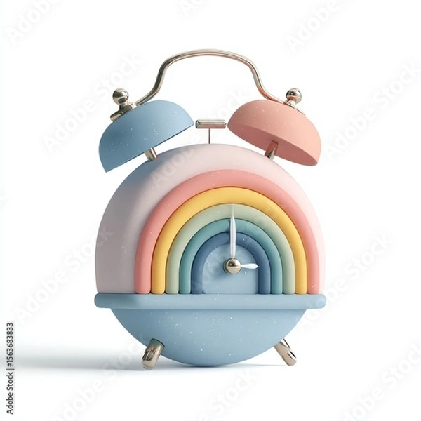 Obraz Colorful alarm clock with a rainbow design and playful aesthetics.