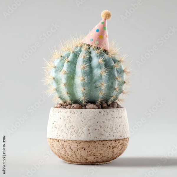 Obraz Cactus wearing a party hat in a decorative pot.