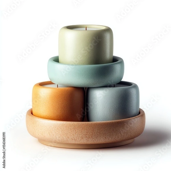 Obraz Decorative candles stacked on a dish in pastel colors.
