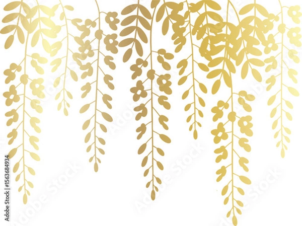Fototapeta Golden Wisteria Cascade Vector Illustration A Decorative Element with Hanging Foliage for Elegant Designs and Ornamental Accents on Transparent Background