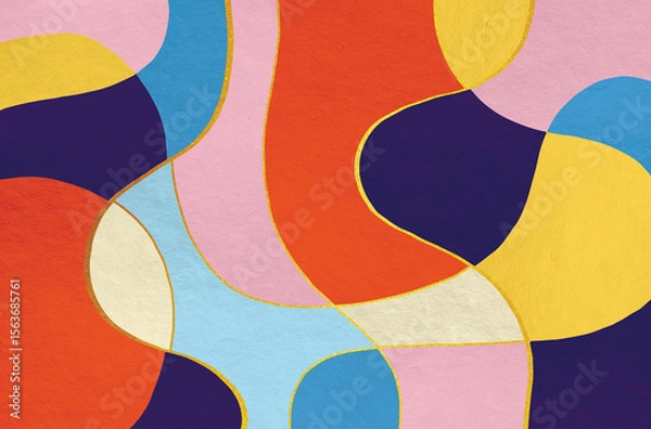 Fototapeta Abstract geometric art illustration, Abstract geometric art with freeform shapes painted in multicolor painting and soft texture.