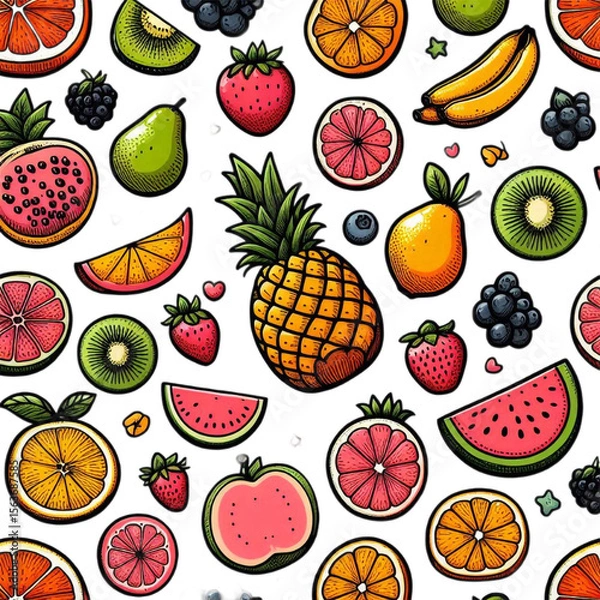 Fototapeta seamless pattern with fruits isolated on transparent background