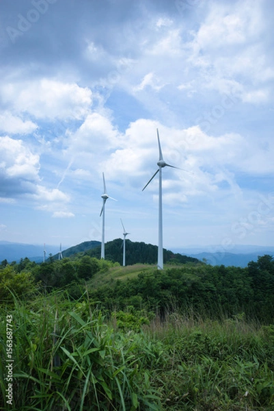 Fototapeta 上矢作風力発電所 風の森展望台の風車