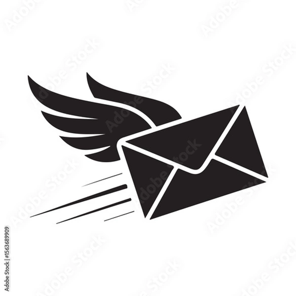 Fototapeta Black envelope with wings and speed lines mail letter