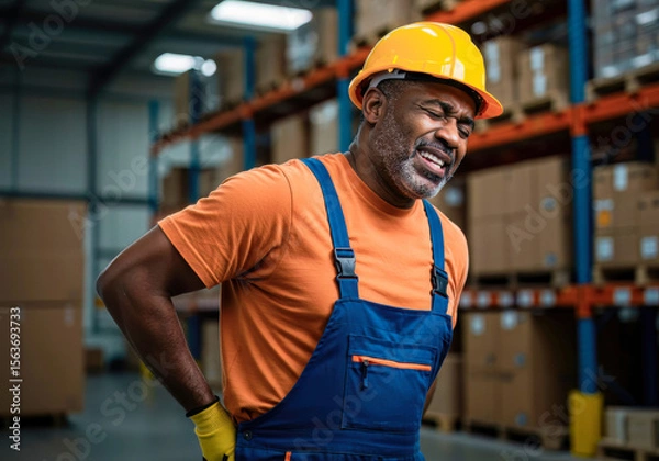 Obraz The price of labor: Years of strenuous warehouse work manifest in deep-seated muscle pain and debilitating shoulder injuries.