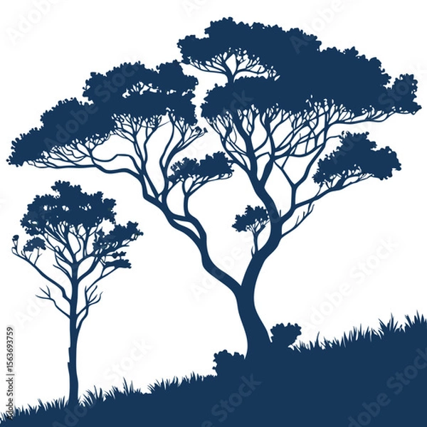 Fototapeta Lone Tree Isolated Silhouette on White Background