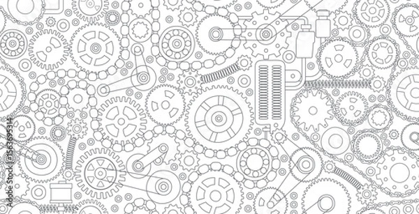 Fototapeta Seamless gears and cogs mechanism on white background.