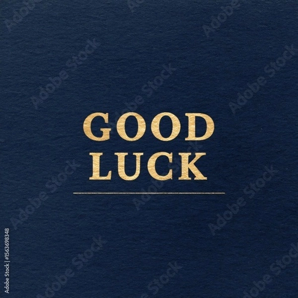 Fototapeta Navy card with gold serif good luck message celebration event elegant design indoor setting close-up view positive vibes