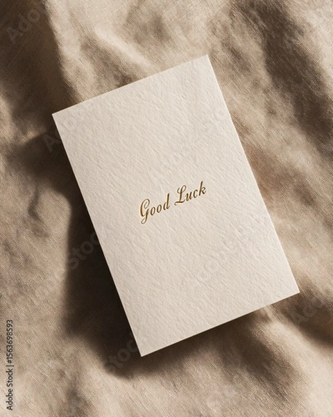 Fototapeta Good luck card on soft textured fabric top view photography warm ambiance minimalist design