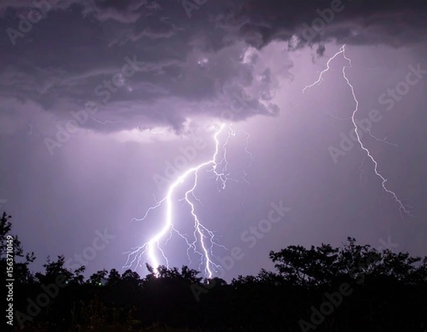 Obraz Dramatic Lightning Storm Night Sky Nature. (2)