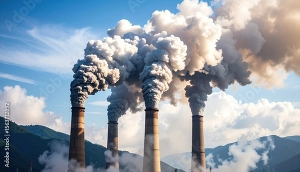 Fototapeta Industrial Smokestacks Pollution Air Pollution Clouds.