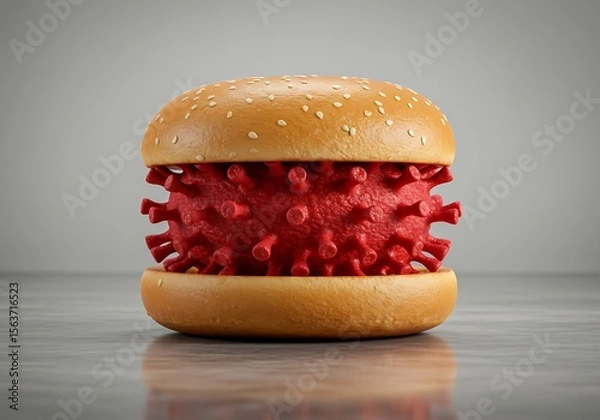 Obraz Burger with a red virus cell as a patty, conceptual image