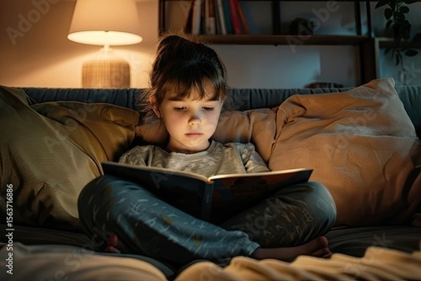 Fototapeta Premium Quality Visual of Teenager Reading on Couch