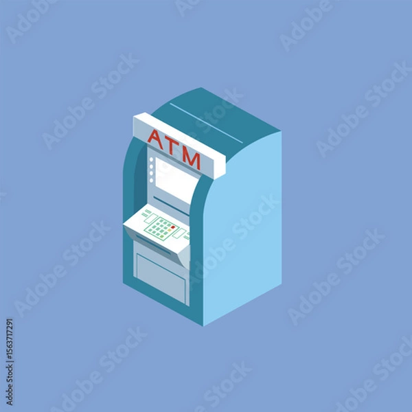 Obraz Isometric ATM Machine Illustration, Automated Teller Banking Terminal Vector