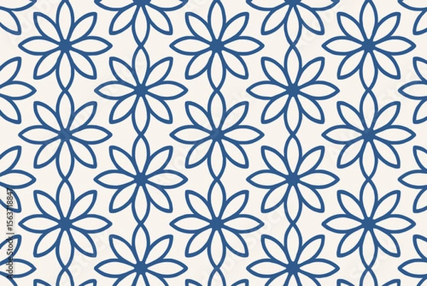 Fototapeta Seamless blue floral pattern with interconnected petals on light background