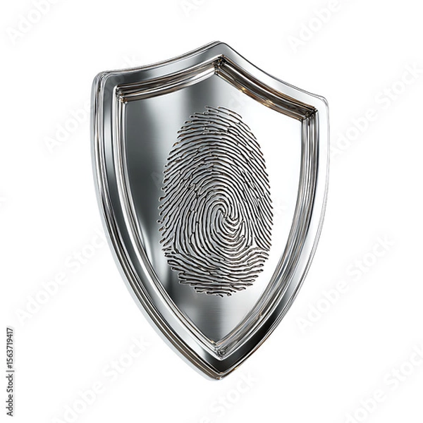 Fototapeta 3D illustration of silver shield with fingerprint on transparent background PNG