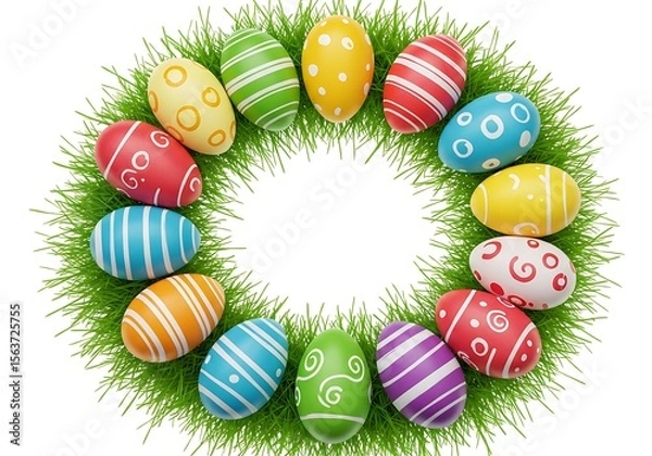 Obraz Festive easter eggs arranged in a circle on green grass