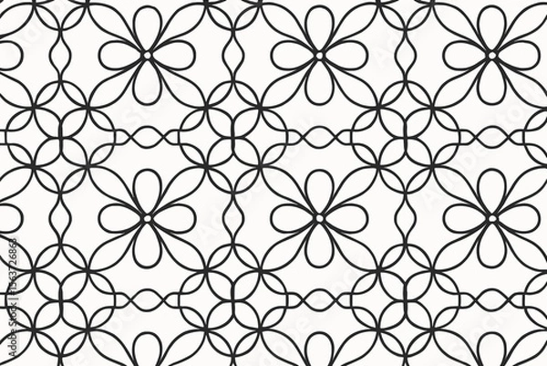Fototapeta Seamless geometric pattern with flower-like shapes and interconnecting lines.