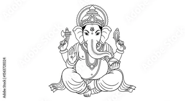 Obraz Line Art Ganesha: Elegant Hindu Deity Illustration