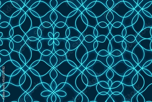 Fototapeta Seamless glowing blue loop pattern with abstract floral symmetry