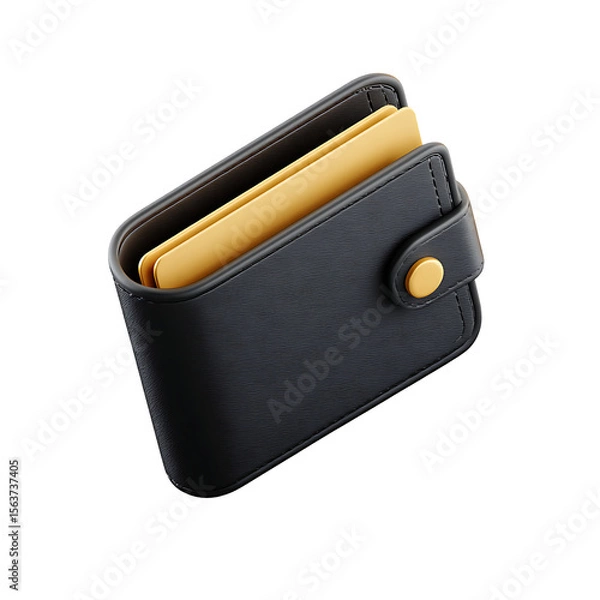 Fototapeta 3D illustration of black wallet with card on transparent background PNG