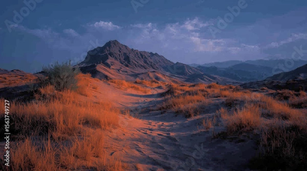 Fototapeta Expansive Desert Scene with Warm Sand and Sparse Vegetation