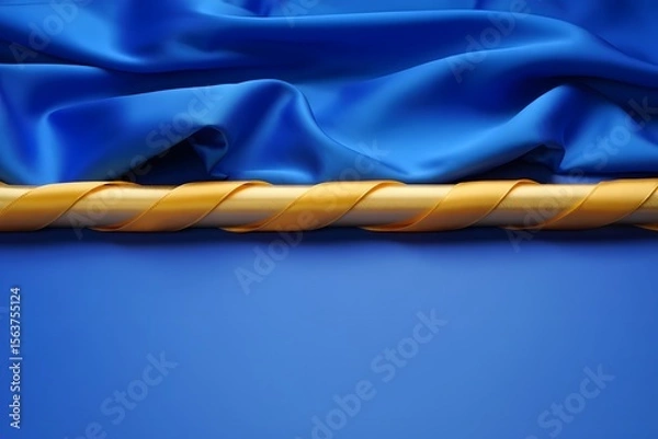 Fototapeta Luxurious royal blue satin fabric draped elegantly with a golden ribbon accent creating a sophisticated and rich visual