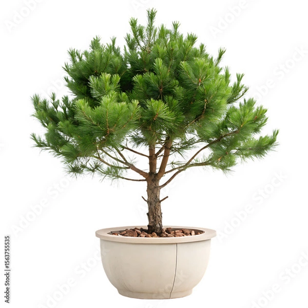 Obraz A small green pine tree in a pot, a decorative houseplant isolated on a transparent background png