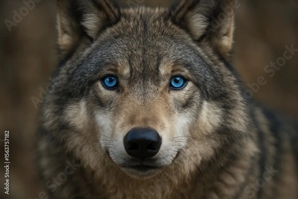 Fototapeta A close up of a wolf with blue eyes