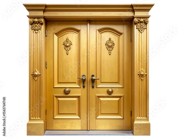 Obraz  Luxury Closed Golden Vintage Door with Ornate Details, isolated on transparent background PNG