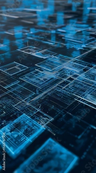 Obraz 3D Digital Data Flow: Abstract Virtual Grid in Cyber Network Technology
