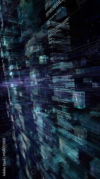 Obraz Neon Abstract: 3D Rendered Data Visualization and Tech Network Display